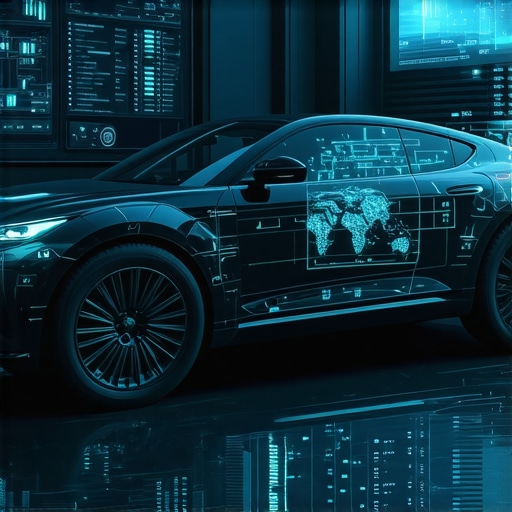 Futuristic automotive diagnostic dashboard with AI analytics visualization