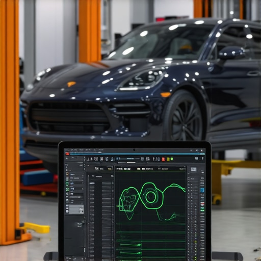 Close-up of an AI-powered diagnostic system analyzing vehicle sensor data in a professional auto repair environment