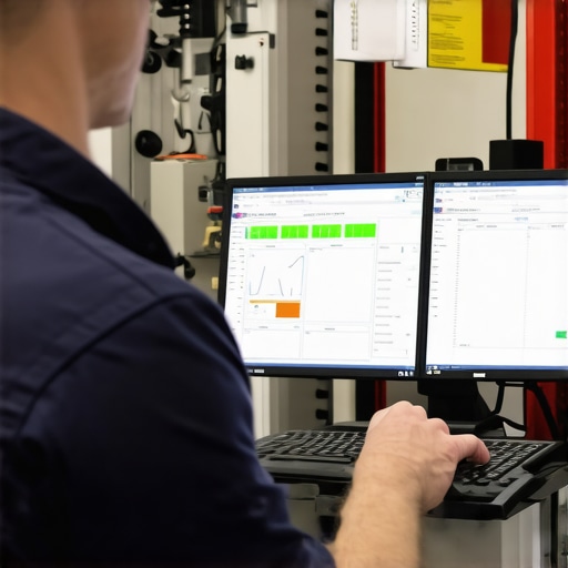 Modern automotive diagnostic system displaying data analysis in a repair shop environment