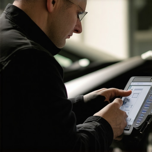 Technician performing multi-system diagnostics on modern vehicle with advanced tools