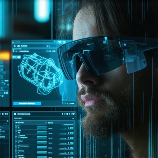 AR Diagnostics in Automotive Repair Technician using augmented reality glasses to view real-time vehicle diagnostics