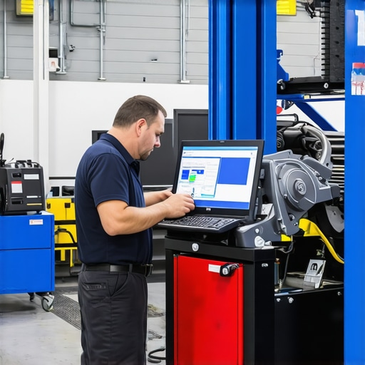 Advanced Hydraulic Calibration in Transmission Repair Technician performing hydraulic system calibration with modern tools