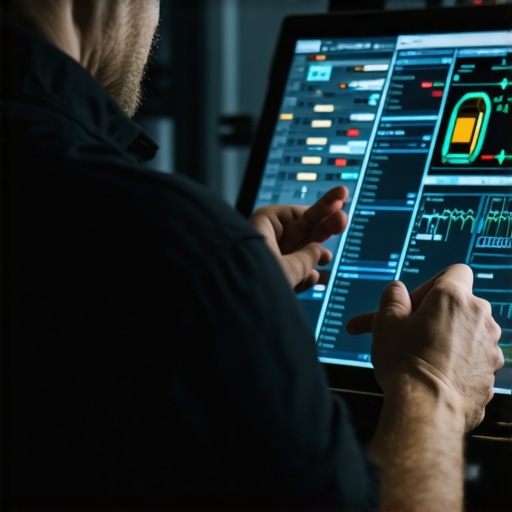 Technician using diagnostic equipment to interpret sensor signals in modern engine