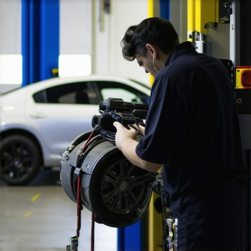 High-tech transmission diagnostic tools in an automotive workshop