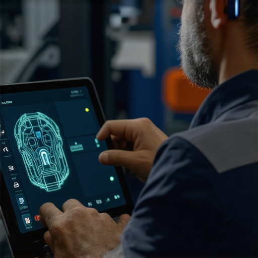 Technician viewing a digital twin model of a vehicle's transmission system on a tablet