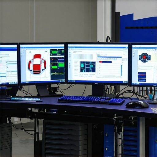 Technician using state-of-the-art diagnostic tools in a professional auto repair shop