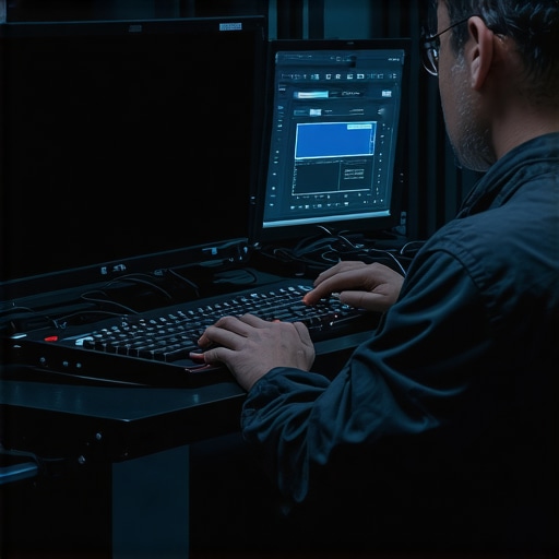 Technicians using diagnostic equipment to analyze transmission data in a professional auto repair shop
