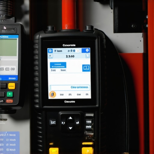 Technician using advanced diagnostic scanner on vehicle transmission ECU.