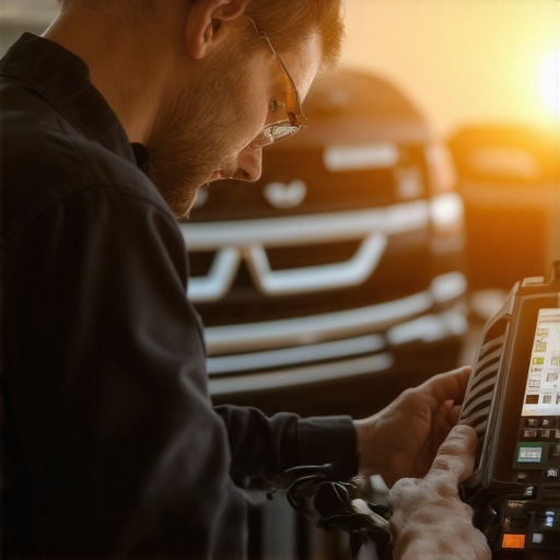 Technician performing advanced diagnostics on vehicle transmission with modern tools