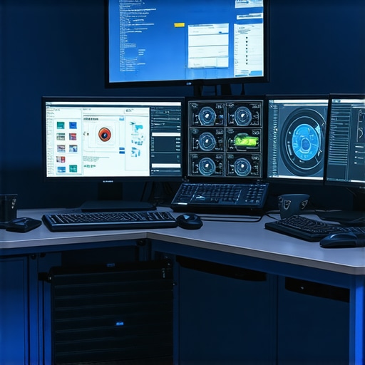 Modern automotive diagnostic station with digital interfaces and high-tech equipment