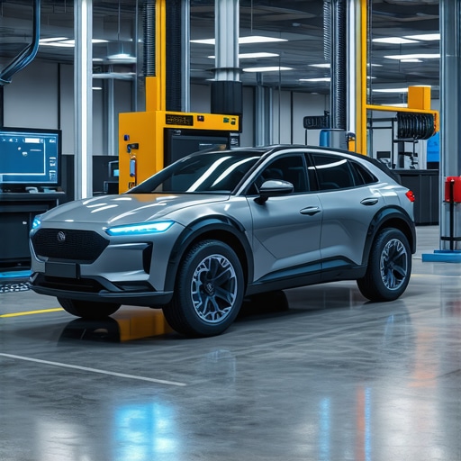 Next-Generation Transmission Repair Technologies Automotive technician using AR glasses for transmission diagnostics with digital blockchain overlay