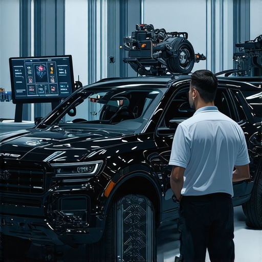 Advanced Diagnostics Laboratory Technicians analyzing vehicle data with AI diagnostic systems.