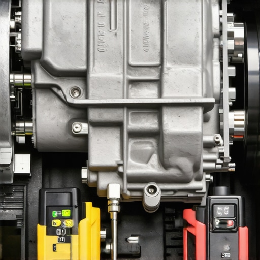 Technician analyzing transmission system with high-tech diagnostic equipment