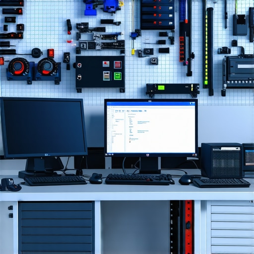 A technician working with futuristic diagnostic tools and transmission parts in a high-tech repair workshop
