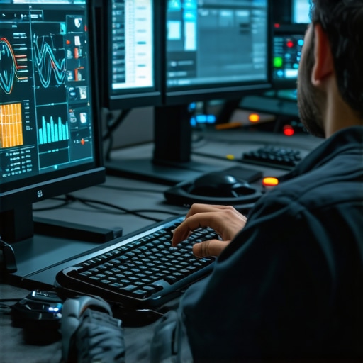 Advanced Vehicle Diagnostic Equipment Technicians using high-tech diagnostic tools for vehicle analysis