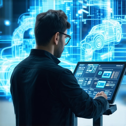 Technician using AR overlay on transmission components for diagnostics
