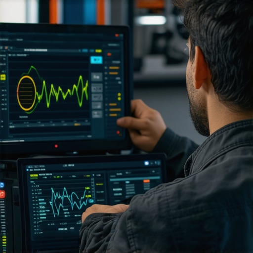 Technicians analyzing vehicle transmission data on a modern diagnostic screen