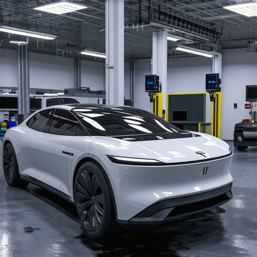 Autonomous diagnostic and repair system in action Advanced automated vehicle diagnostic station with robotic repair arms.