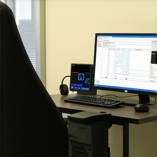 A modern diagnostic computer analyzing transmission sensor data with futuristic interfaces