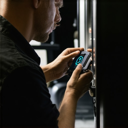 IoT-enabled Transmission Diagnostics Technician analyzing transmission data using high-tech sensors and software.