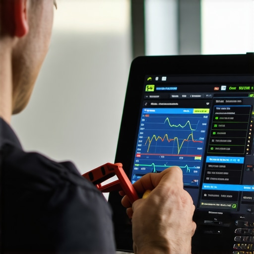Digital display showing transmission diagnostics in a professional workshop