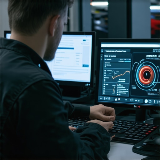 High-tech automotive diagnostic interface showing predictive transmission analytics.