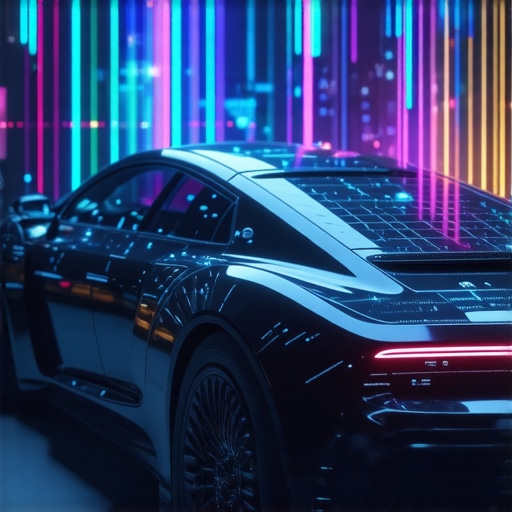 High-tech automotive repair shop featuring quantum computing and nano sensor technology for transmission analysis