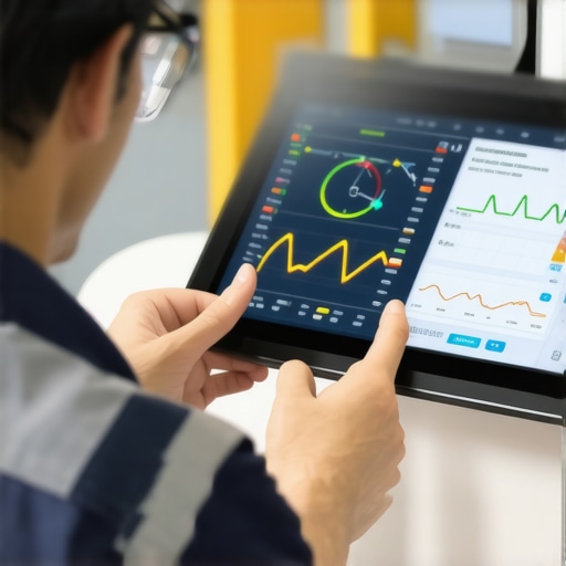 Real-Time Transmission Diagnostics Visualization Technician reviewing digital transmission data on tablet with graphs and sensor readings.