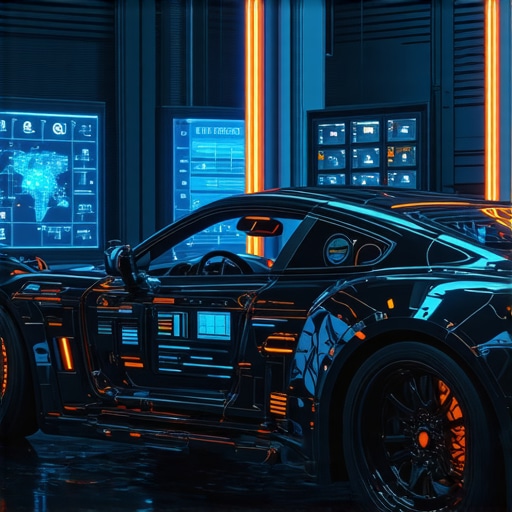 Smart Vehicle Diagnostics Hub Automotive technician using advanced AI-enabled diagnostic equipment