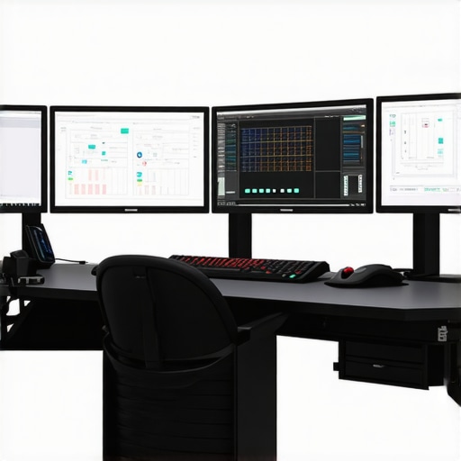 Modern auto repair diagnostics equipment with digital interfaces and technicians