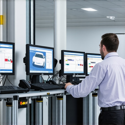 Technicians using advanced diagnostic tools and multimodal systems in a modern automotive lab