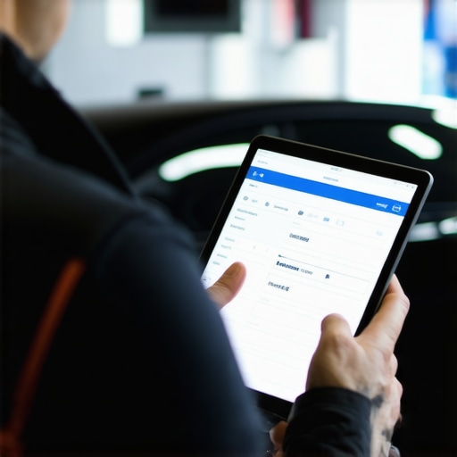 Technician analyzing real-time vehicle data on a diagnostic tablet.