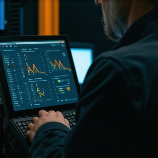 Automotive technician performing transmission diagnostics using high-tech equipment