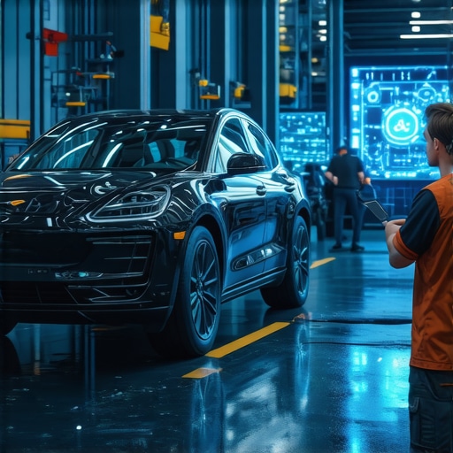 Advanced auto repair shop using AI diagnostics to detect transmission software issues