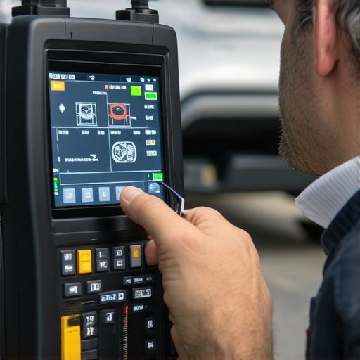 Advanced Transmission Diagnostic Tools in Action Technician using digital diagnostic equipment to assess a vehicle's transmission system