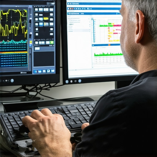 Technician using diagnostic equipment to analyze transmission sensors