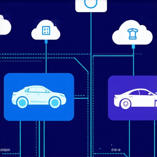 Diagram showing hybrid car sensors linked to cloud-based diagnostic tools.