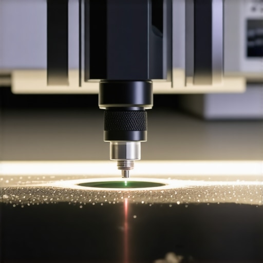 Technician performing laser calibration on transmission sensors in a modern auto repair garage.