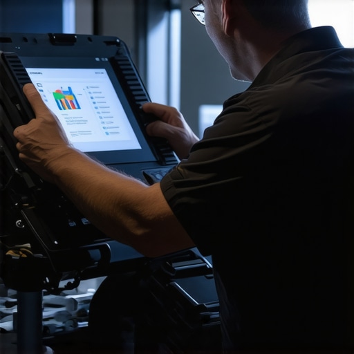 Technician using AI-assisted diagnostic scanner for transmission issues