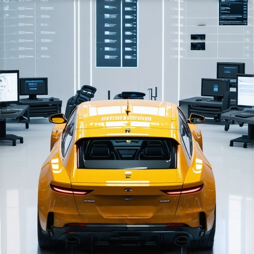 Quantum Computing in Vehicle Diagnostics High-tech diagnostic laboratory with quantum computers and automotive sensors