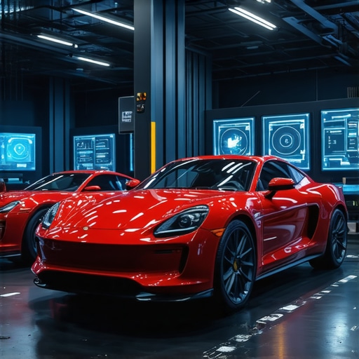 High-tech workshop with quantum computing units analyzing vehicle diagnostics