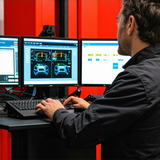 A technician using a sophisticated diagnostic platform displaying ECU data streams during transmission repair