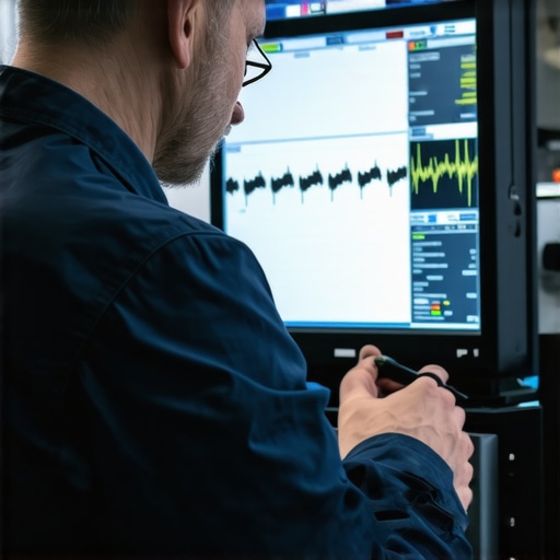Waveform Data Analysis in Vehicle Diagnostics Technician reviewing real-time sensor waveforms on a digital diagnostic interface.