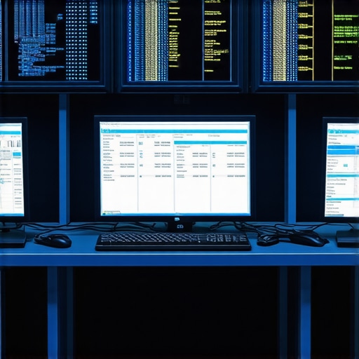 A modern automotive diagnostic setup with multiple digital interfaces analyzing vehicle data