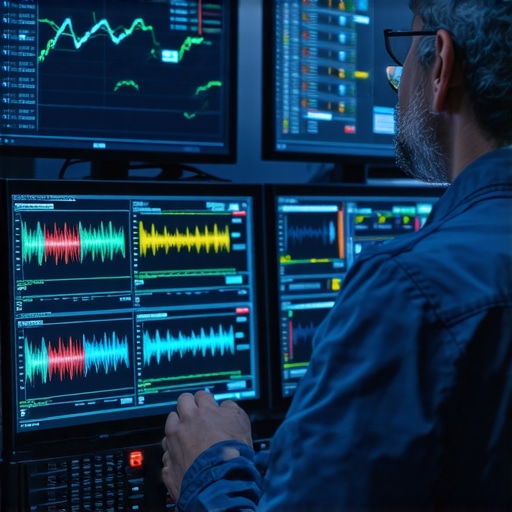 High-Tech Transmission Diagnostics Technician using AI-powered diagnostic tools to analyze vehicle transmission data.
