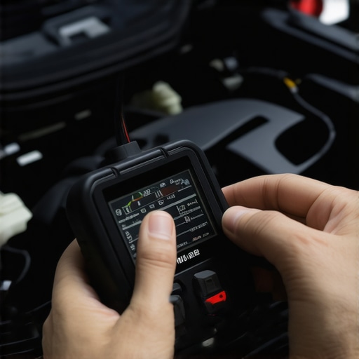 Technician Diagnostics in Action Technician using diagnostic scanner to read vehicle data