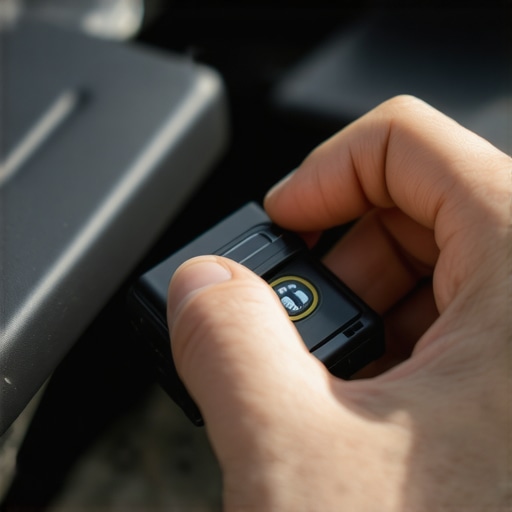 Technician diagnosing a vehicle's transmission control module using specialized tools