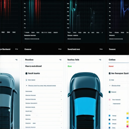 A futuristic vehicle diagnostics interface displaying multiple data streams and alerts