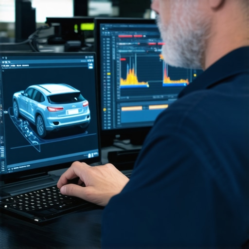Technician reviewing AI diagnostic interface showing sensor data trends