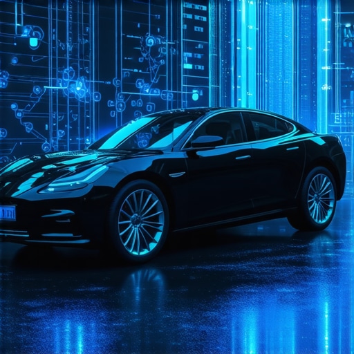 A futuristic diagnostic system visualizing encrypted vehicle communication streams with AI overlays.